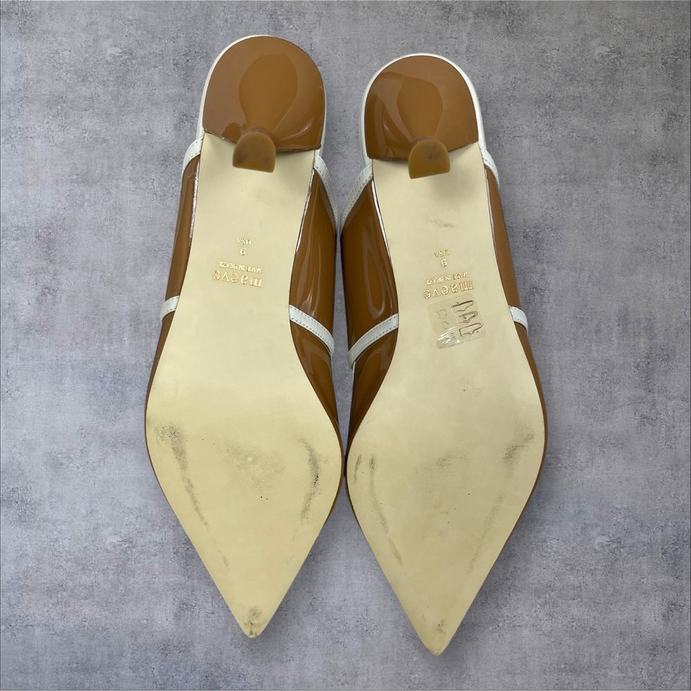 Anthropologie Maeve Contrast Lace Up Kitten Heel Mules Glossy Brown Womens 9 - Picture 8 of 9
